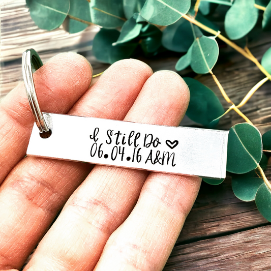 I Still Do Date Initials Keychain
