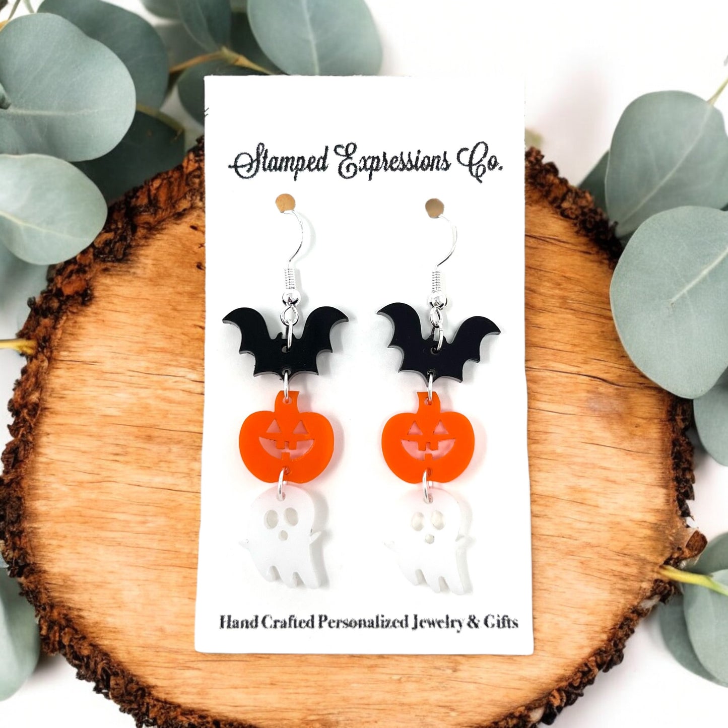 Bat Pumpkin Ghost Earrings