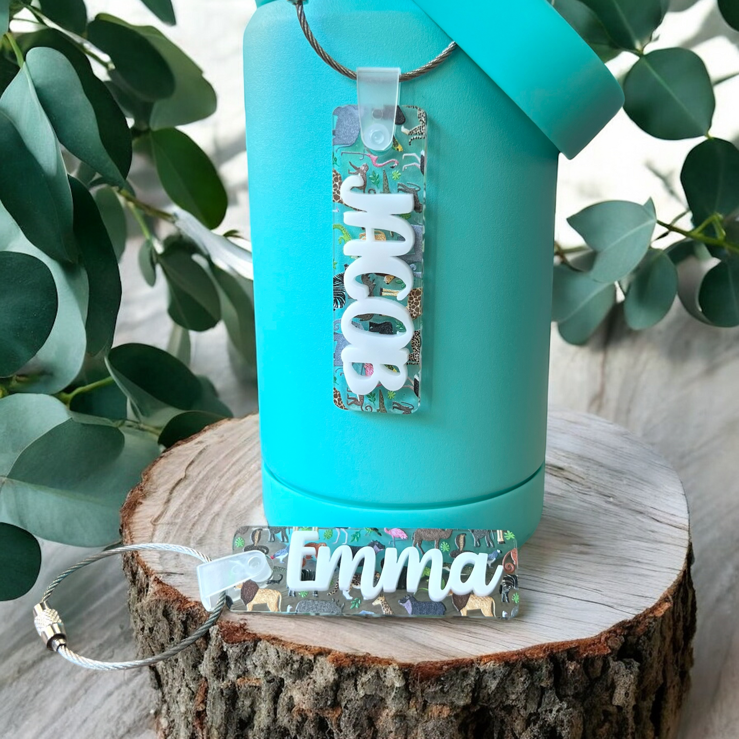 Zoo Animals Safari Water Bottle Name Tag