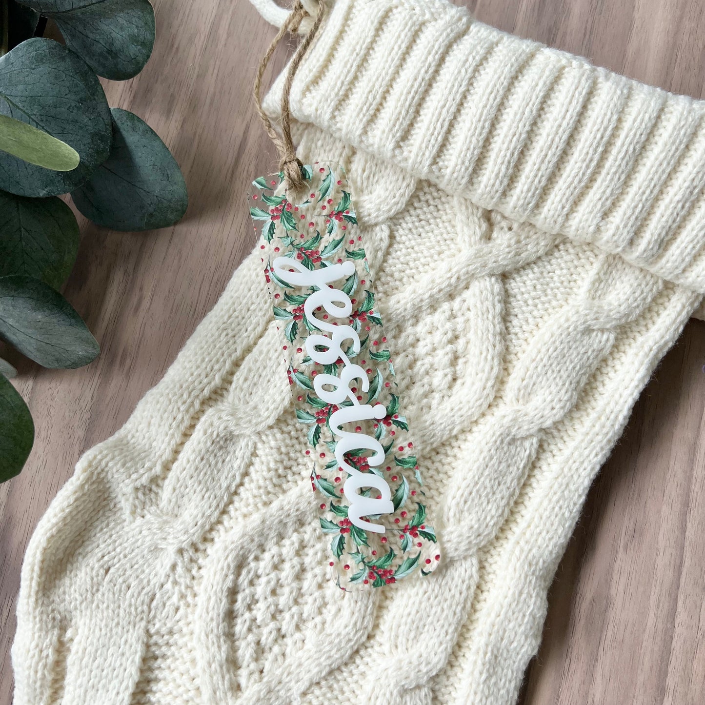 Holly Christmas Stocking Tag