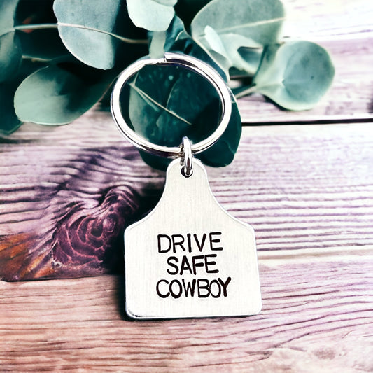 Drive Safe Cattle Tag Keychain