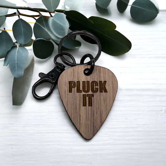 Pluck It Wood Keychain