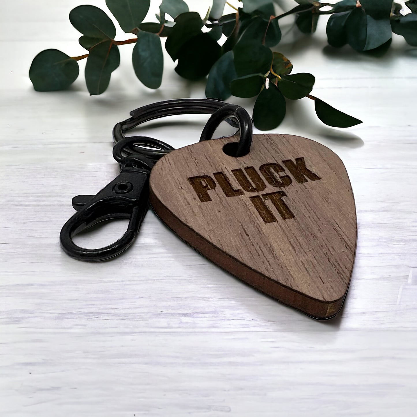 Pluck It Wood Keychain