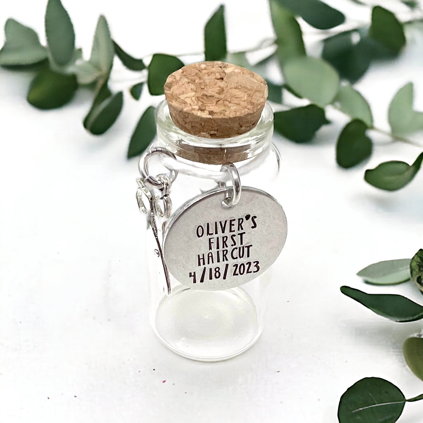 First Haircut Jar with Date & Scissors Charm