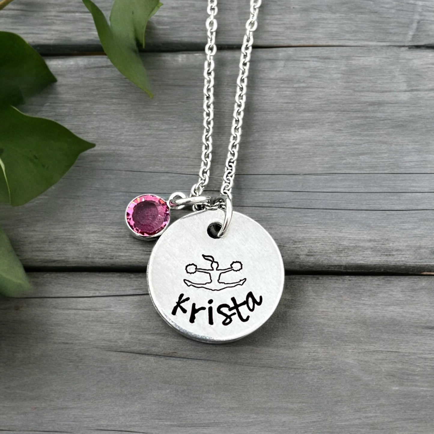 Cheerleading Birthstone Name Necklace