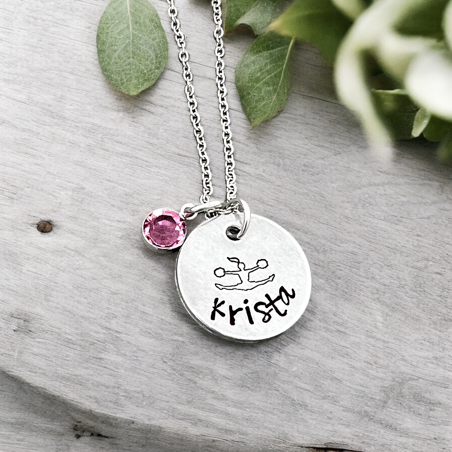 Cheerleading Birthstone Name Necklace