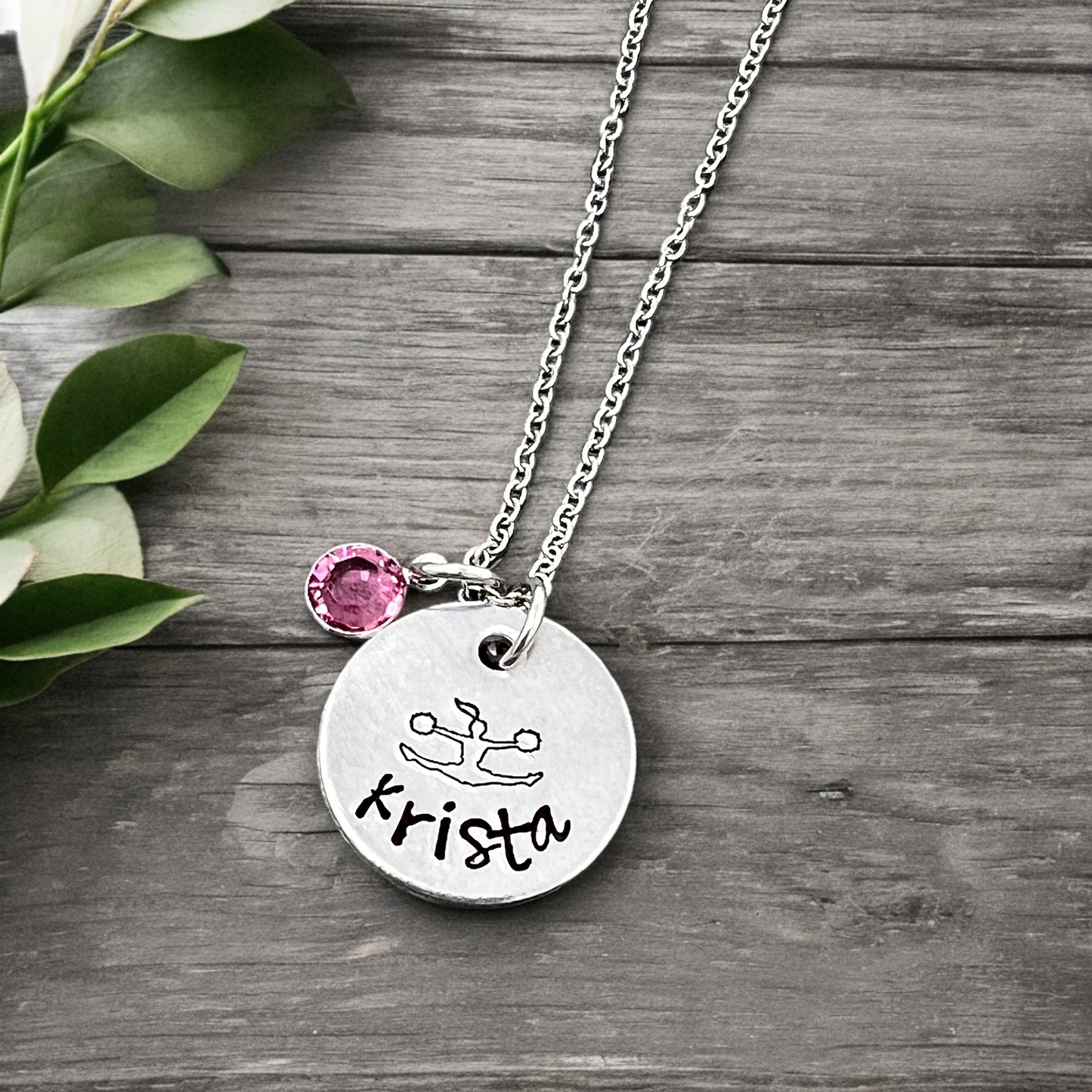 Cheerleading Birthstone Name Necklace