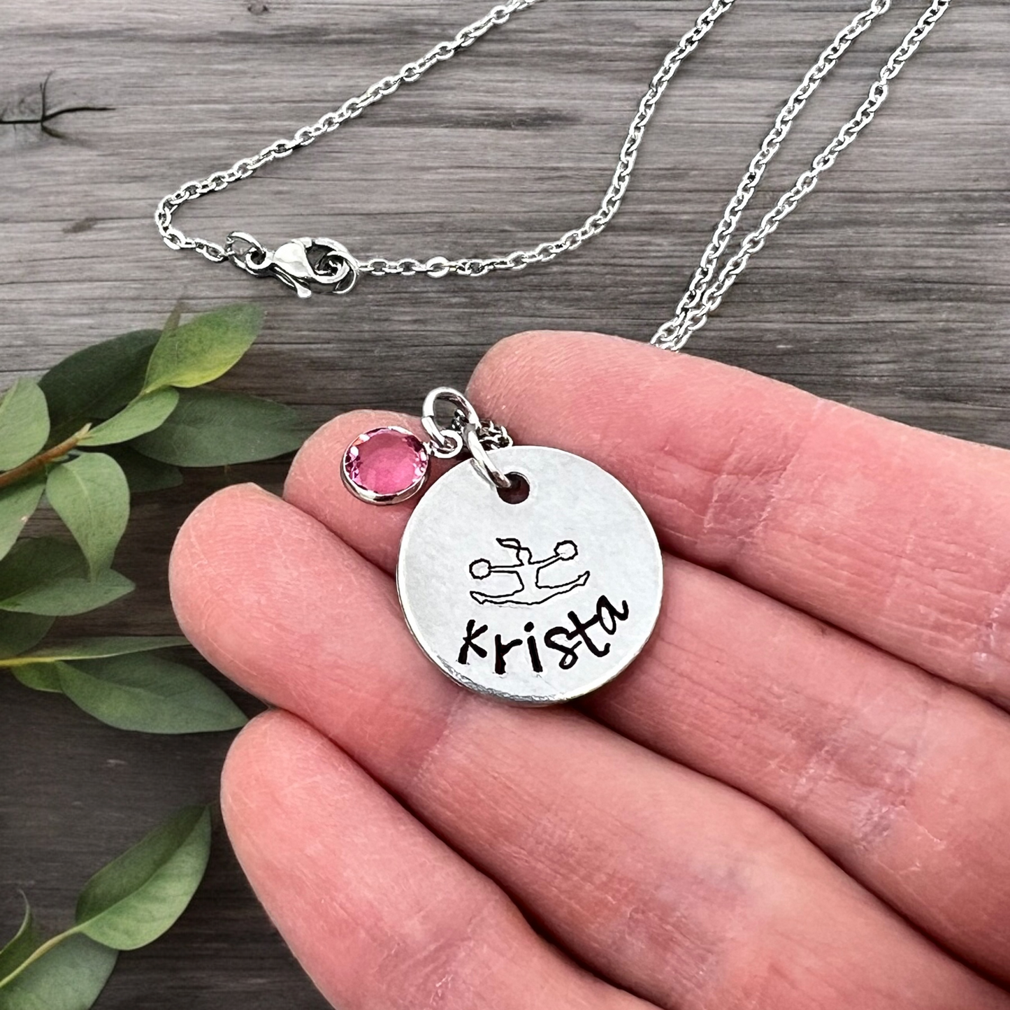 Cheerleading Birthstone Name Necklace