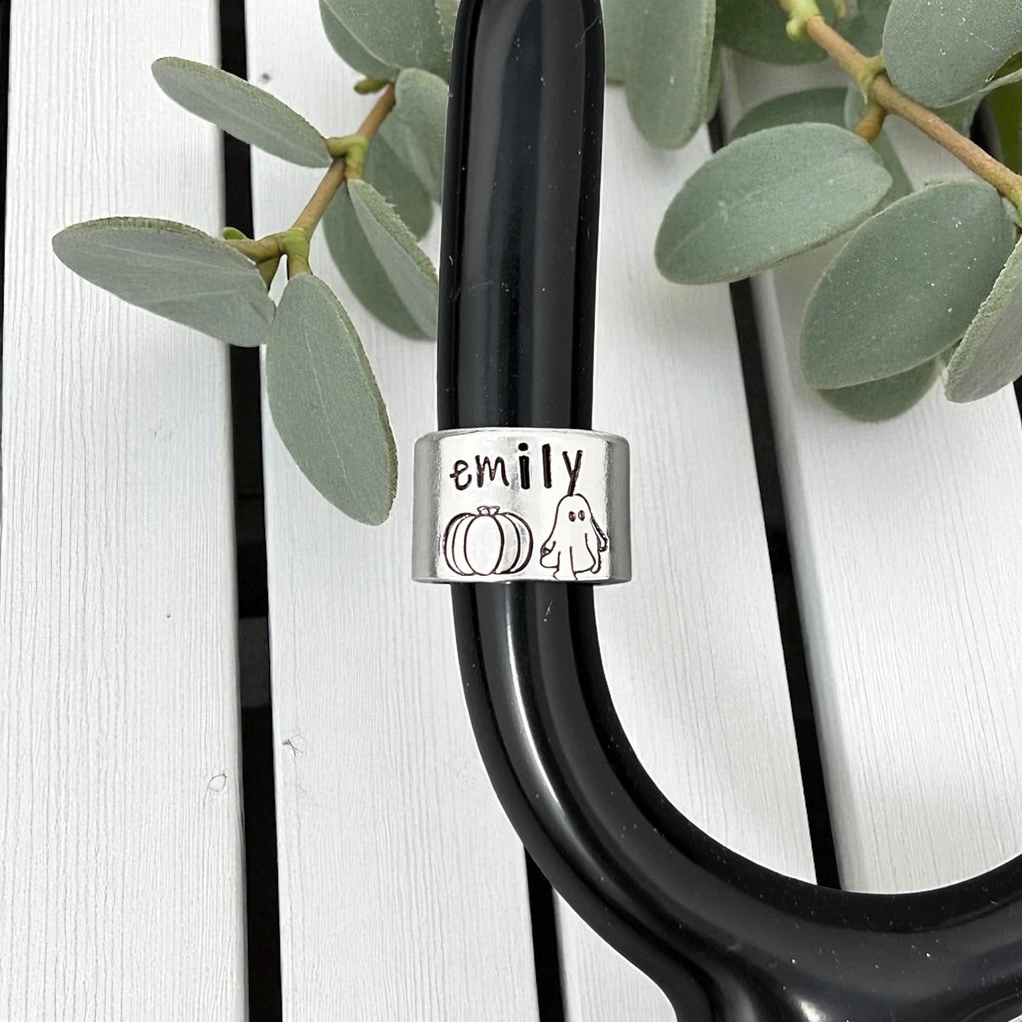 Ghost Pumpkin Custom Name Stethoscope Name Tag