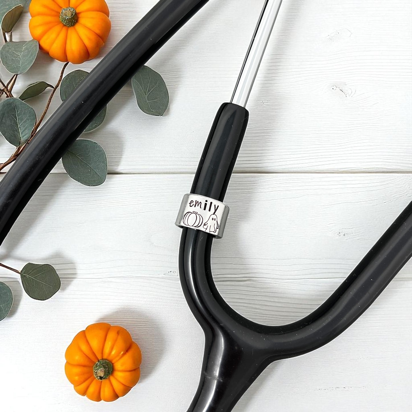 Ghost Pumpkin Custom Name Stethoscope Name Tag