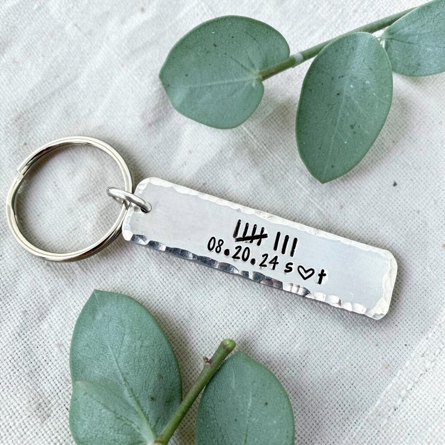 Tally Mark Date Hammered Keychain