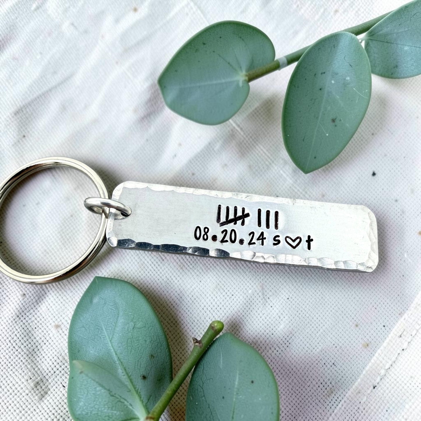 Tally Mark Date Hammered Keychain
