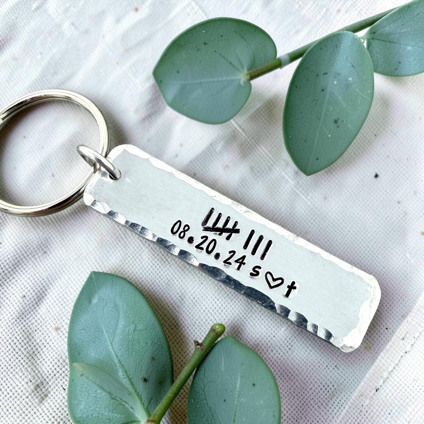 Tally Mark Date Hammered Keychain