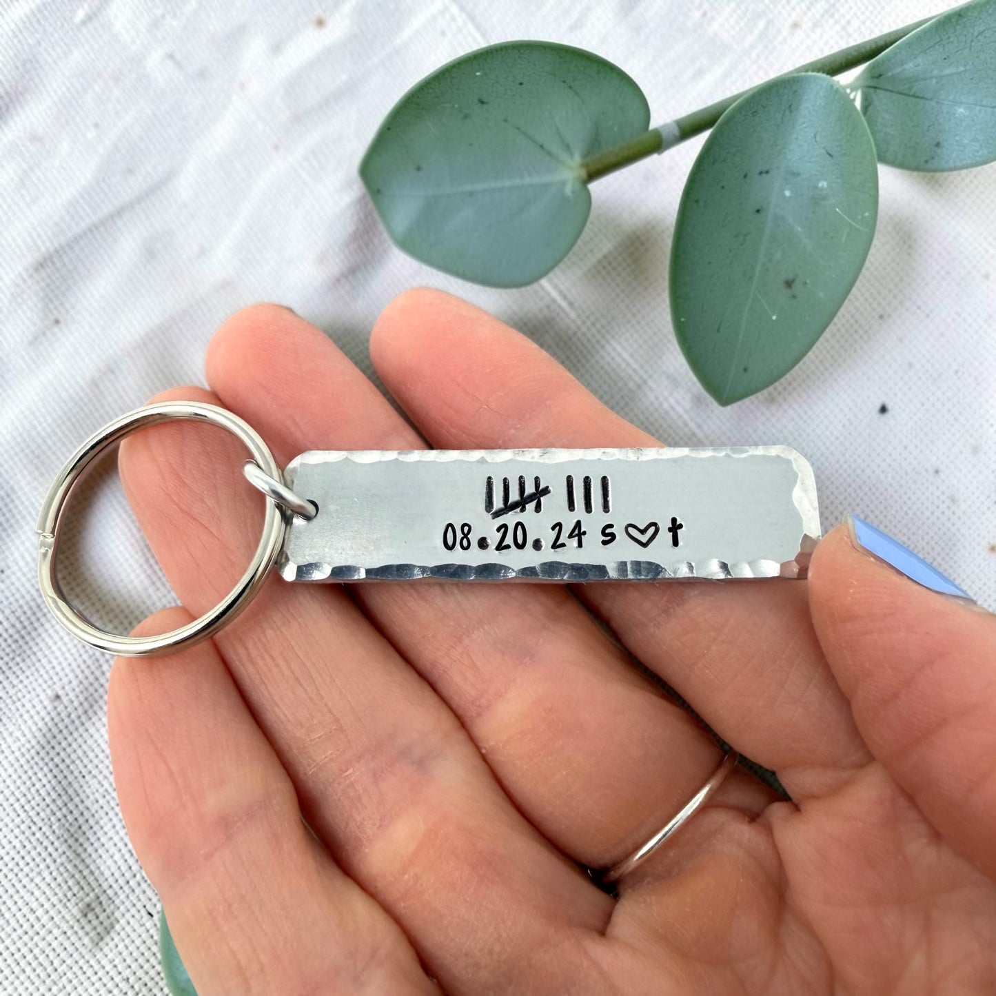 Tally Mark Date Hammered Keychain