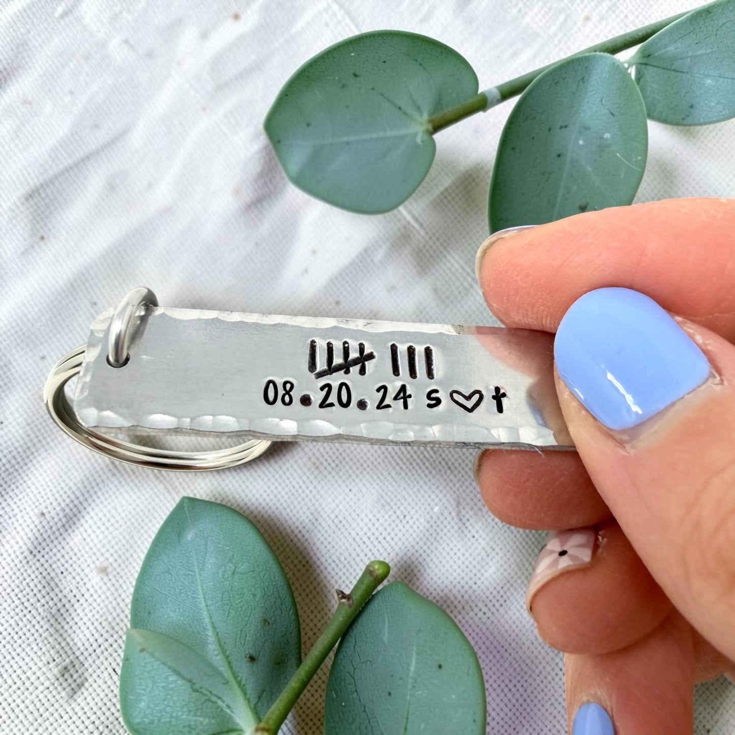 Tally Mark Date Hammered Keychain